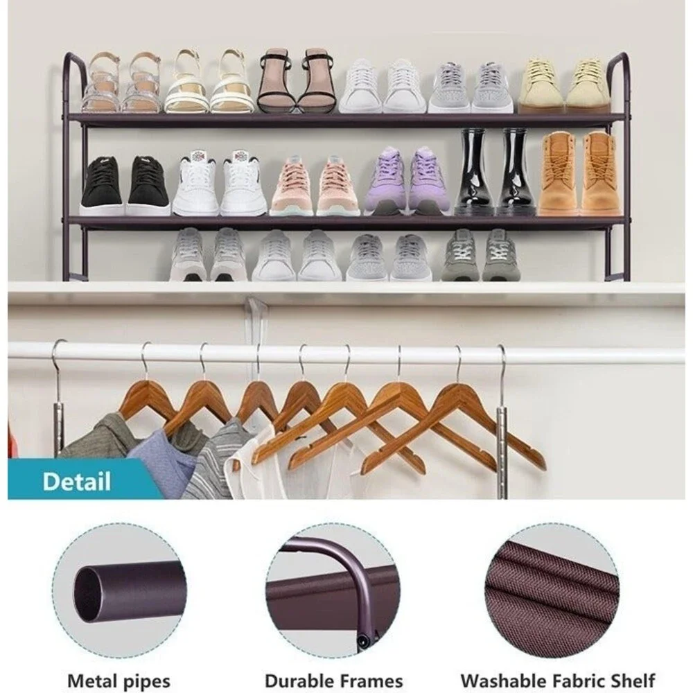 2 Tier Long Shoe Rack for Closet 18 Pairs She Shelf Organizer Bronze